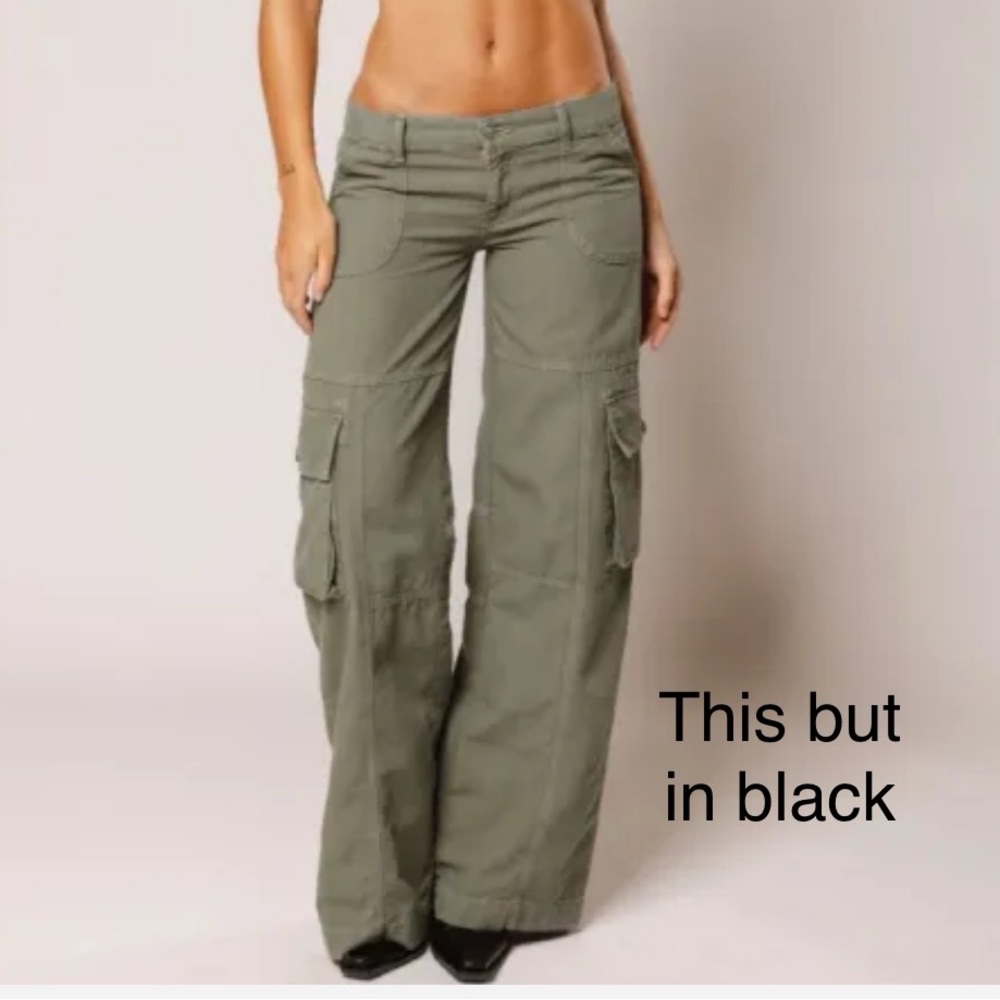 Revice Black Amelia Low Rise Wide Leg Cargo Pants